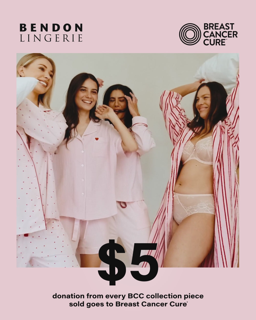four models posing in pink and pajamas