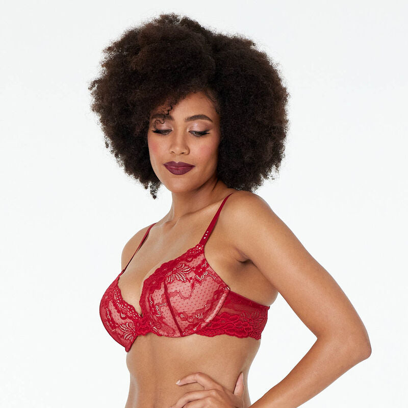 Pleasure State My Fit Lace Push-Up Plunge Bra in Jester Red