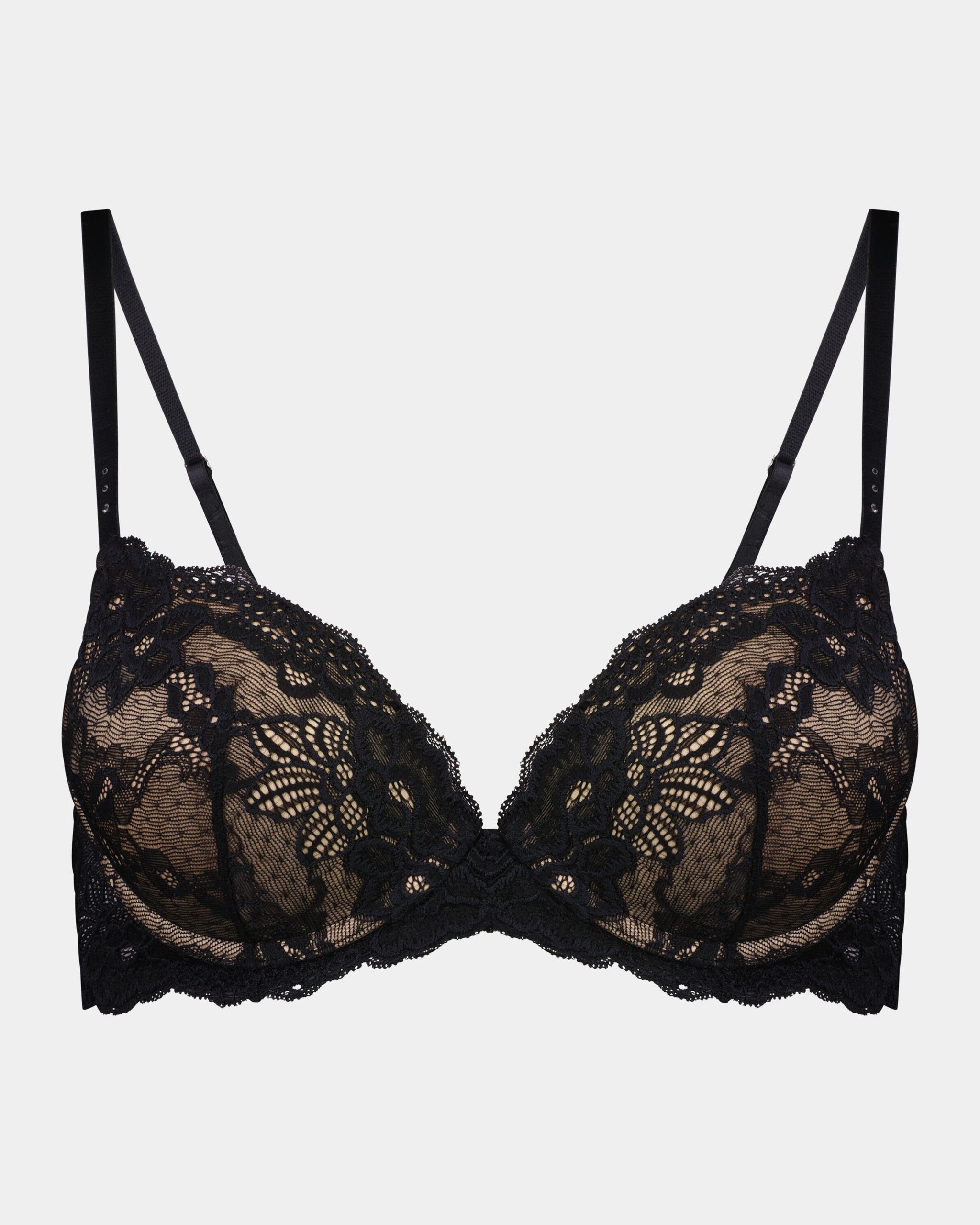 Pleasure State My Fit Lace 200% Boost Push Up Plunge Bra In Black